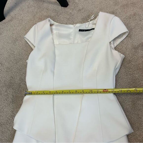 Zara White peplum short puff sleeve midi dress Sz S - Picture 10 of 12